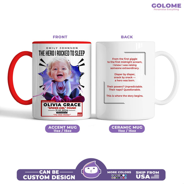 Custom Spider-Girl Baby Mug – “The Web-Walker” Design with Name, Photo & Quote – Personalized Gift for Moms